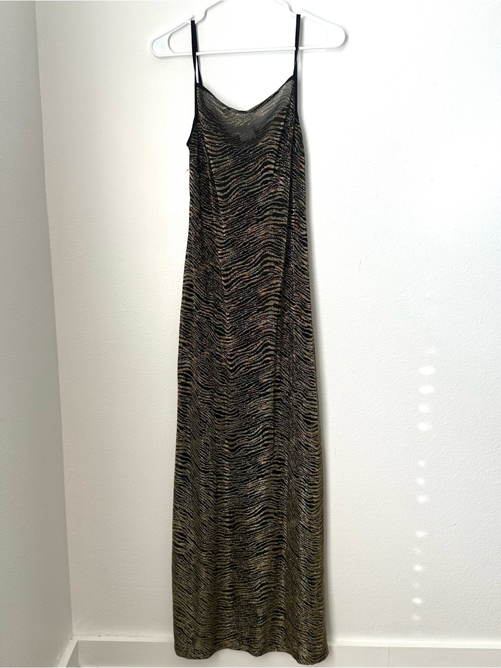 connected apparel Black and Gold Metallic Zebra Slip Maxi Dress Y2K